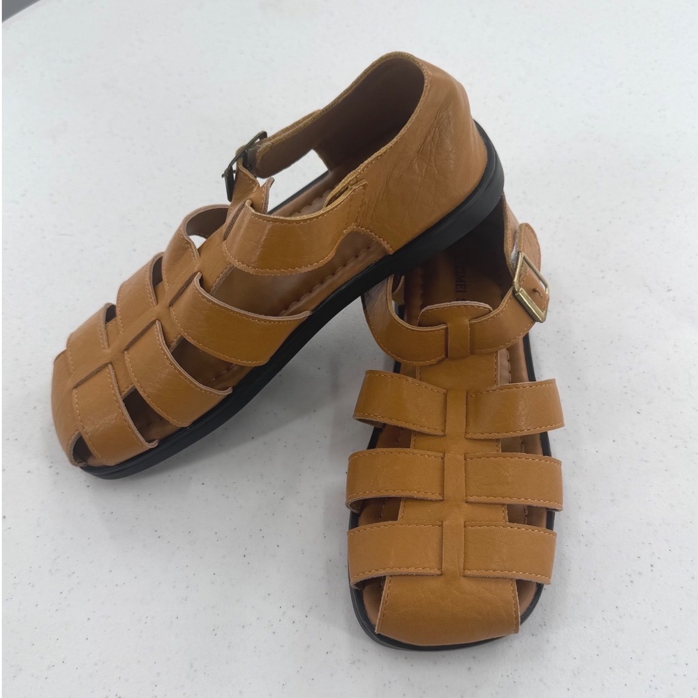 Lizimei Tan Faux Leather Fisherman Sandals Women's Size 5.5 (CN 225) NEW-no tag
